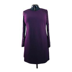 3765 PURPLE Shift Dress Womens 16 Lace Long Sleeve Knee Length Elegant Chiccore